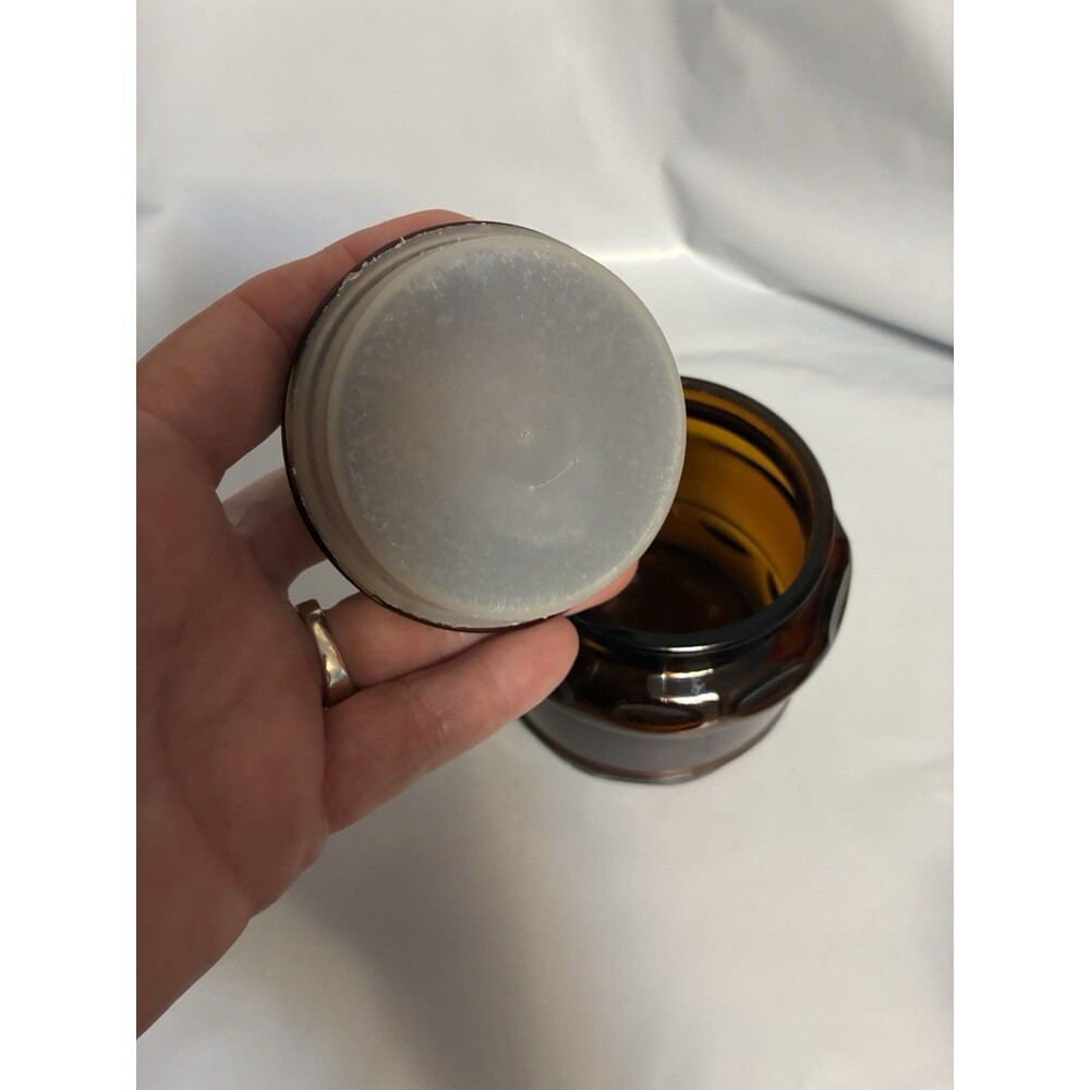 Vintage Dark Amber Glass Thumbprint Body & Starburst Pattern Lid Cremora Jar - Picture 9 of 12